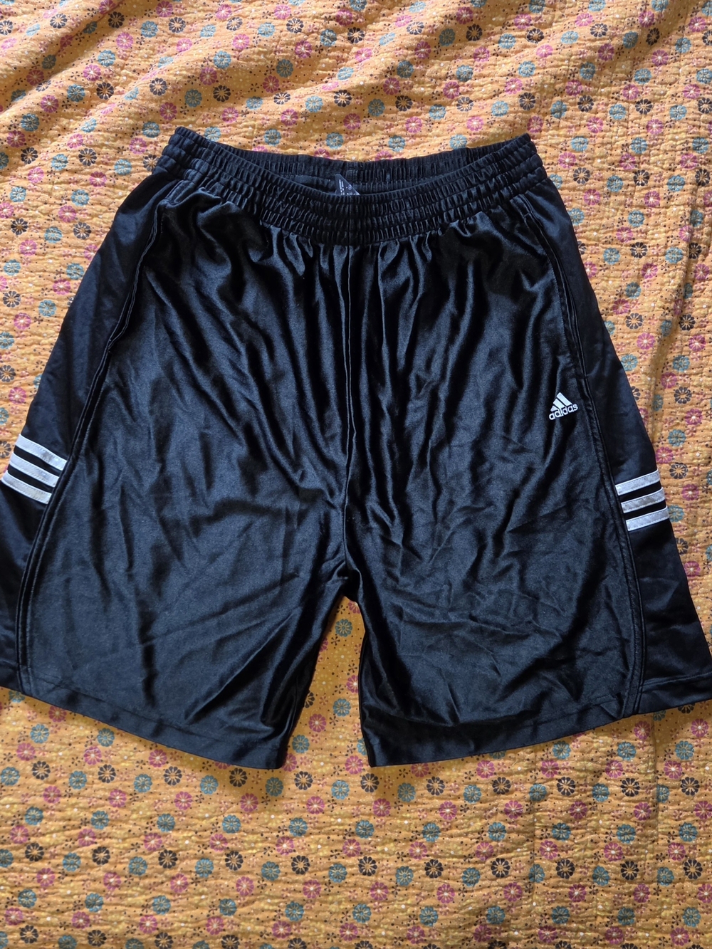 adidas Black Men’s Athletic Shorts with White Stripes L